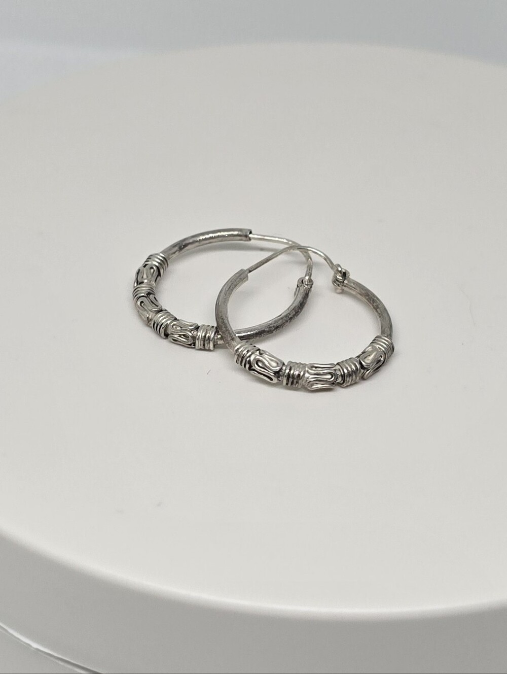 Sterling Silver Textured Hoop Earrings - Silver